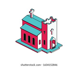 Illustration of an isometric church cathedral building