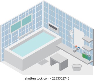 Illustration of isometric common bathroom and furniture