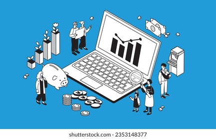 Illustration with Isometric Composition Representing Investment and Asset Management