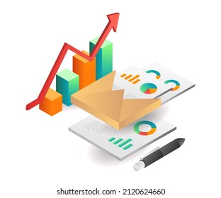 Illustration isometric concept. business email analysis data