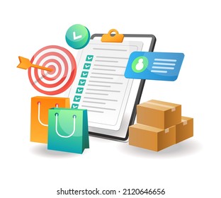 Illustration isometric concept. Business plan strategy data checklist