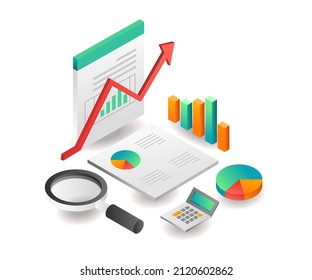 Illustration isometric concept. Investment business audit analyst data search