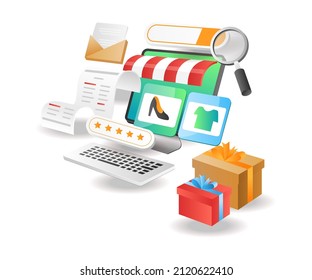 Illustration isometric concept. Looking to choose goods in an online store