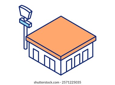 Illustration of an isometric convenience store. Heirloom store with pole sign.