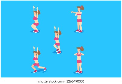 illustration isometric exercise movement, flat design, brochures, web landing, vector illustration