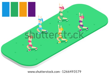 illustration isometric exercise movement, flat design, brochures, web landing, vector illustration
