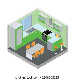 Illustration With Isometric Home Kitchen 