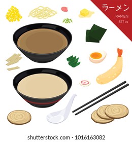 illustration Isometric Info graphic vector of Japanese food, ramen, Japanese noodle.