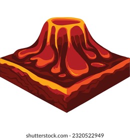 Illustration of an Isometric Landscape with Trees and Mountains lava in the Background