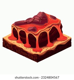 Illustration of an Isometric Landscape with Trees and Mountains lava in the Background
