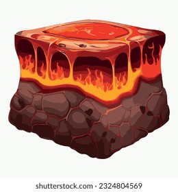 Illustration of an Isometric Landscape with Trees and Mountains lava in the Background