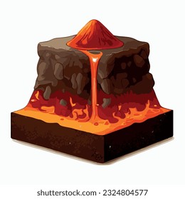 Illustration of an Isometric Landscape with Trees and Mountains lava in the Background