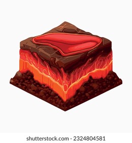 Illustration of an Isometric Landscape with Trees and Mountains lava in the Background