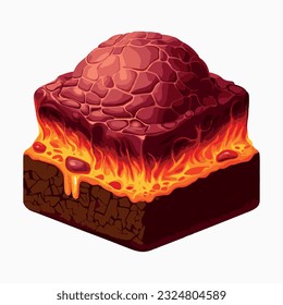 Illustration of an Isometric Landscape with Trees and Mountains lava in the Background