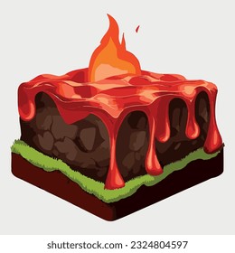 Illustration of an Isometric Landscape with Trees and Mountains lava in the Background