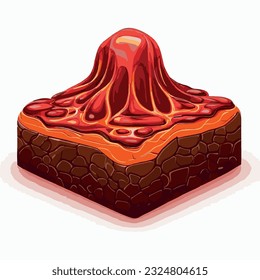 Illustration of an Isometric Landscape with Trees and Mountains lava in the Background