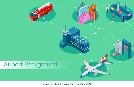 illustration of Isometric layout of Airport lounge, luggage, arrival, departure for aviation transportation background