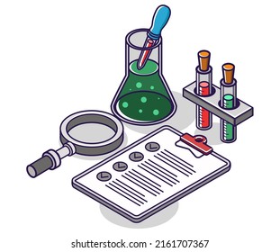 Illustration of an isometric list concept. laboratory experiment assignment checklist