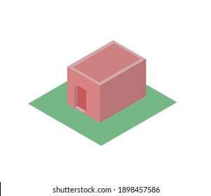 illustration of isometric pink building, element design
