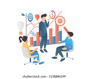 Illustration of isometric style business presentation and training