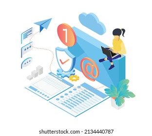 Illustration of isometric style email digital marketing
