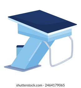 Illustration in isometric style featuring a graduation cap on a stand, symbolizing academic success