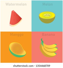 Illustration of isometric tropical fruit set vector icon illustration - Vector