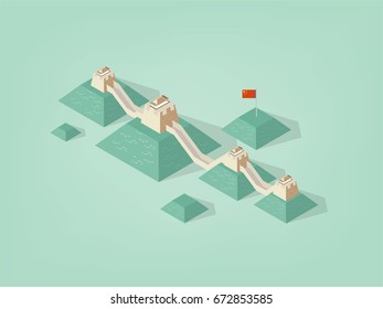 illustration isometric vector design concept of the great wall of china, the great wall of china the new seven wonders of the world, china famous landmark great wall