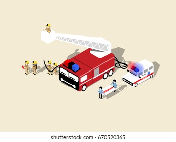 illustration isometric vector of fireman characters collection, fireman design concept, firefighters service workers set