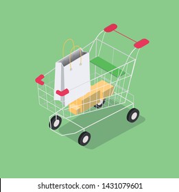 Illustration isometric vector of shopping cart.  