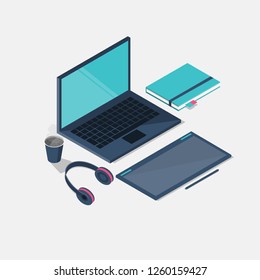 illustration isometric workplace
