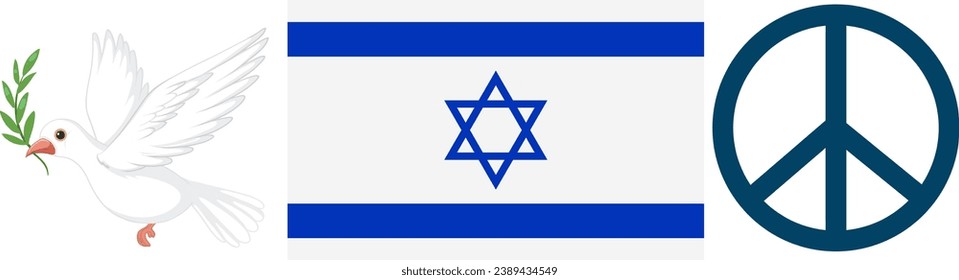 Illustration of Israel flag with a peaceful white bird flying