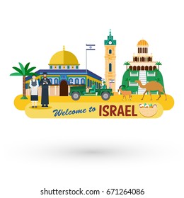 Illustration of Israel landmark and icons, Vector