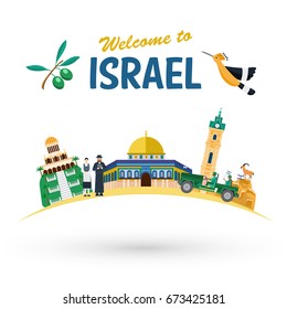 Illustration of Israel landmark and icons, Vector