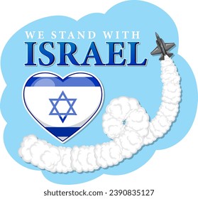 Illustration of an Israeli flag sign with a military aircraft flying