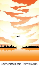 Illustration of Istanbul Silhouette Under a Cloudy Sky During Sunset
