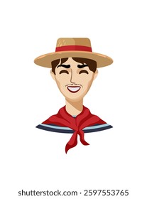 Illustration of an Italian gondolier in a straw hat with a red scarf.