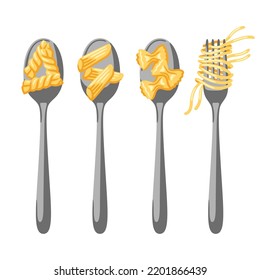 Illustration of Italian pasta on spoon and fork. Culinary image for menu of restaurants.