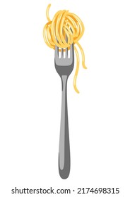 Illustration of Italian pasta spaghetti on fork. Culinary image for menu of restaurants.