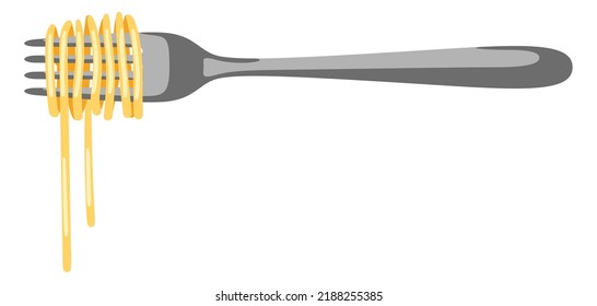 Illustration of Italian pasta spaghetti on fork. Culinary image for menu of restaurants.