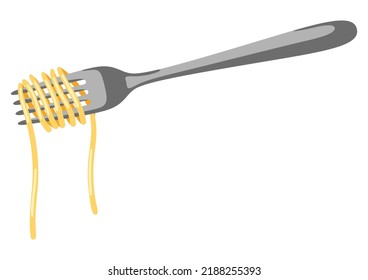 Illustration of Italian pasta spaghetti on fork. Culinary image for menu of restaurants.