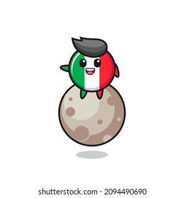 illustration of italy flag cartoon sitting on the moon , cute style design for t shirt, sticker, logo element