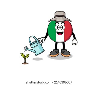 Illustration of italy flag cartoon watering the plant , character design