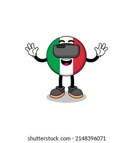 Illustration of italy flag with a vr headset , character design