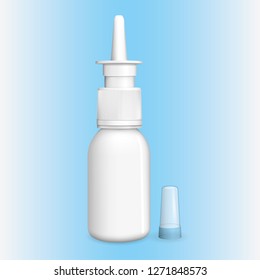 Illustration of an item object, medicament, white, frontal nasal spray bottle. Ideal for product catalogs and informational cosmetics