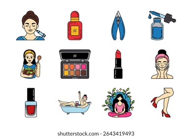 illustration items of woman activity wellness beauty and health