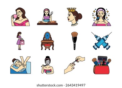 illustration items of woman lifestyle wellness beauty and health