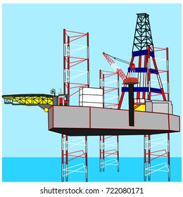 Illustration of the Jack up oil and gas drilling rig in the blue ocean
