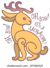 Illustration of a jackalope, a mythical animal of North American folklore jackrabbit with antelope horns or deer antlers - cartoon style isolated background.