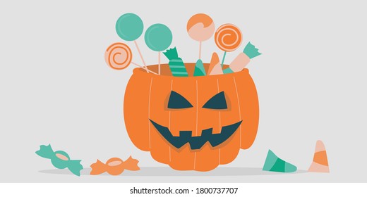 Illustration of a jack-o-lantern filled with sweet treats